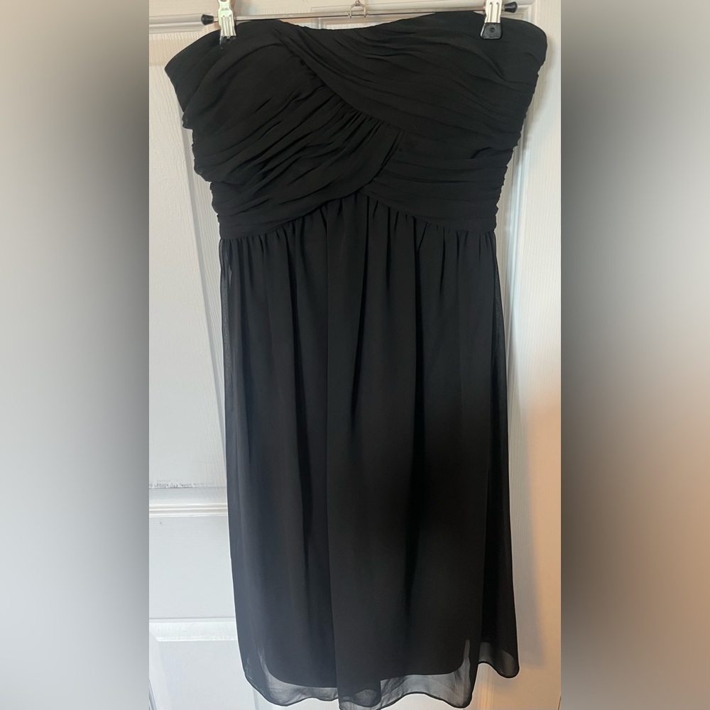 White House Black Market Silk Chiffon Strapless Cocktail Dress Black, 4